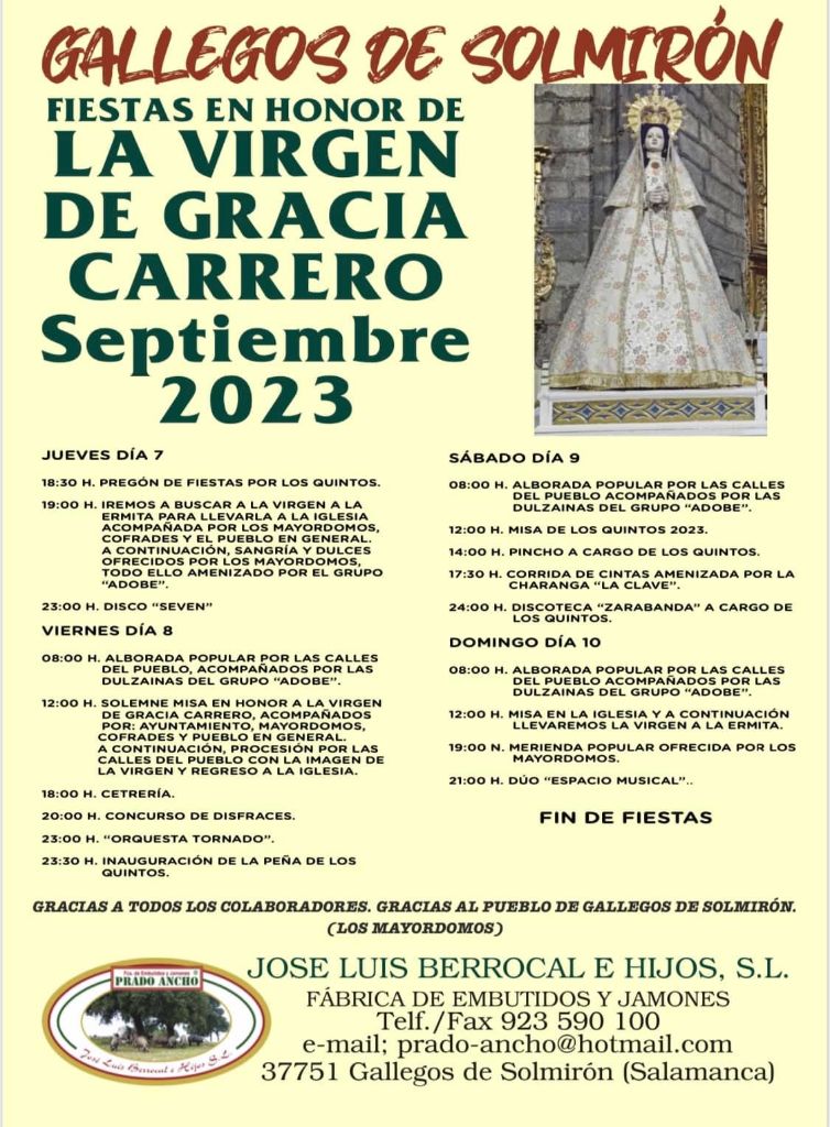 Fiestas en honor a Nuestra Señora de Gracia Carrero 2023 Gallegos de Solmirón